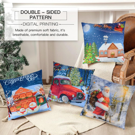 Fete de perini ornamentale, cu model de Craciun 45x45 cm set 4 bucati [2]