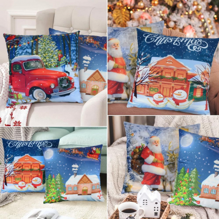 Fete perini - Fete de perini ornamentale, cu model de Craciun 45x45 cm set 4 bucati