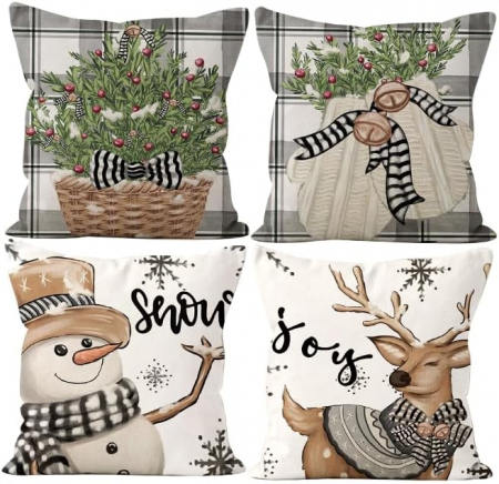 Fete de perini ornamentale, cu model de Om zapada 45x45 cm set 4 bucati [6]