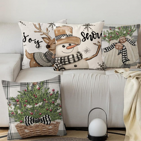 Fete perini - Fete de perini ornamentale, cu model de Om zapada 45x45 cm set 4 bucati