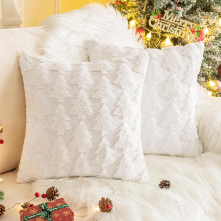 Fete perini - Fete de perini ornamentale, cu model de Brazi albi 45x45 cm set 2 bucati