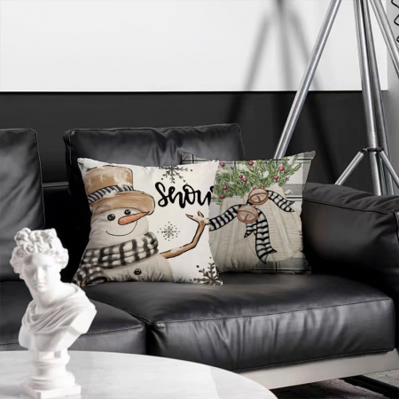 Fete de perini ornamentale, cu model de Om zapada 45x45 cm set 4 bucati [5]