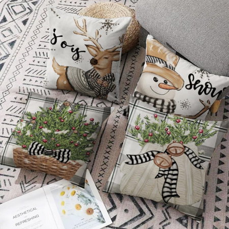 Fete de perini ornamentale, cu model de Om zapada 45x45 cm set 4 bucati [3]