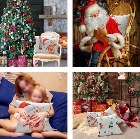 Fete de perini ornamentale, cu model de Mos, ren, oameni zapada 45x45 cm set 4 bucati [6]