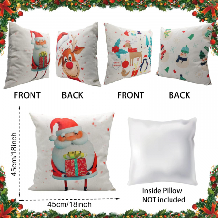 Fete de perini ornamentale, cu model de Mos, ren, oameni zapada 45x45 cm set 4 bucati [2]