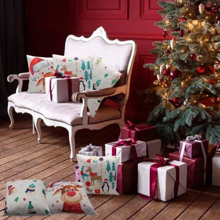 Fete de perini ornamentale, cu model de Mos, ren, oameni zapada 45x45 cm set 4 bucati [5]