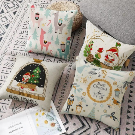 Fete de perini ornamentale, cu model de Craciun lame 45x45 cm set 4 bucati [1]