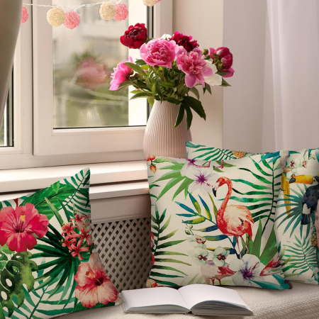 Fete de perini ornamentale model tropical 45x45 cm set 4 bucati [5]