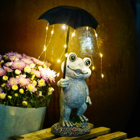 ornamente solare de gradina - Figurină decorativă solara broscuta cu LED-uri, lumină caldă, rășină, alimentare pe baterii, cutie cadou
