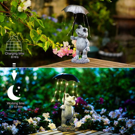 Figurină decorativă solara broscuta cu LED-uri, lumină caldă, rășină, alimentare pe baterii, cutie cadou [4]