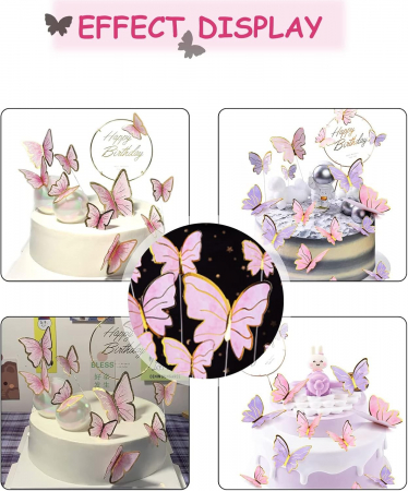Fluturi colorati pentru decorare tort aniversar, set 20 bucati [3]