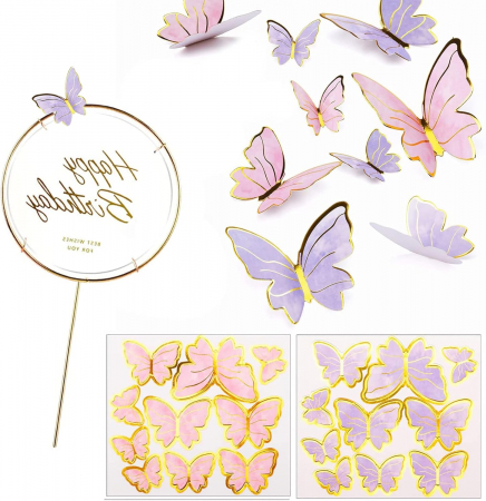 cadouri - Fluturi colorati pentru decorare tort aniversar, set 20 bucati