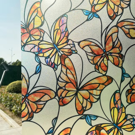 FOLII FERESTRE - Folie autoadeziva blurata pentru confidentialitate ferestre , blocant UV 30x300 cm fluturi colorati