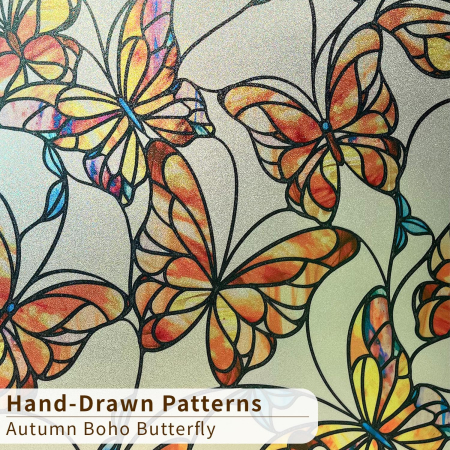 Folie autoadeziva blurata pentru confidentialitate ferestre , blocant UV 30x300 cm fluturi colorati [2]