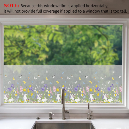 Folie autoadeziva blurata pentru confidentialitate ferestre , blocant UV 43x200 cm Iepure-Fluturi-Flori [1]