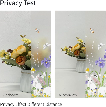 Folie autoadeziva blurata pentru confidentialitate ferestre , blocant UV 43x200 cm Iepure-Fluturi-Flori [2]