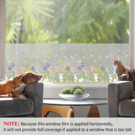 Folie autoadeziva blurata pentru confidentialitate ferestre , blocant UV 43x200 cm Iepure-Fluturi-Flori [3]