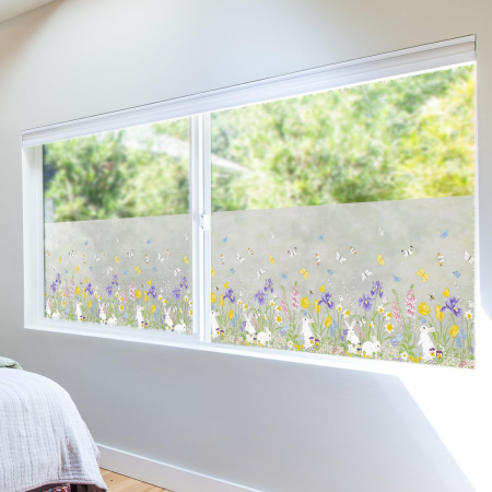 FOLII FERESTRE - Folie autoadeziva blurata pentru confidentialitate ferestre , blocant UV 43x200 cm Iepure-Fluturi-Flori