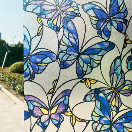 FOLII FERESTRE - Folie autoadeziva blurata pentru confidentialitate ferestre , blocant UV 30x300 cm fluturi albastri