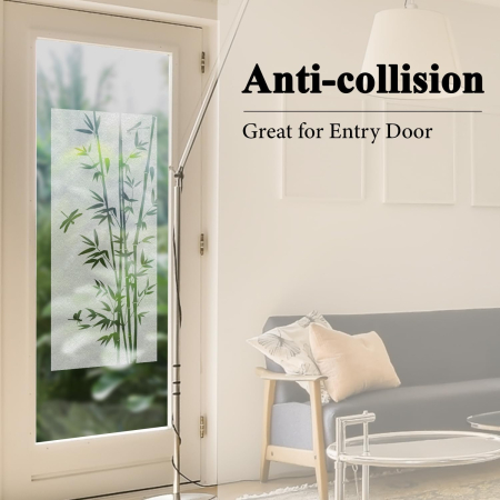 Folie autoadeziva blurata pentru confidentialitate ferestre , blocant UV 43x100 cm Bambus [3]