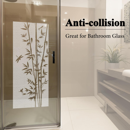 Folie autoadeziva blurata pentru confidentialitate ferestre , blocant UV 43x100 cm Bambus [2]