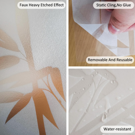 Folie autoadeziva blurata pentru confidentialitate ferestre , blocant UV 43x100 cm Bambus [5]