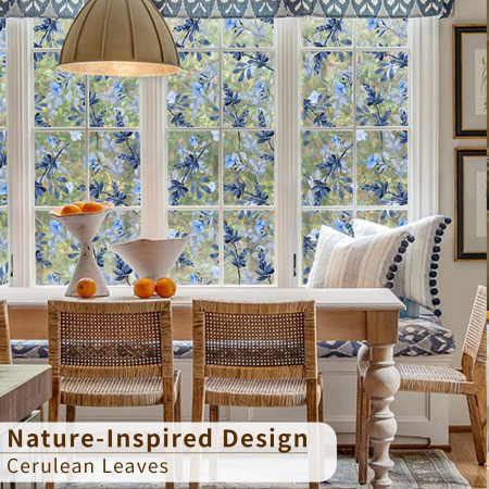 Folie autoadeziva blurata pentru confidentialitate ferestre , blocant UV 43x300 cm flori albastre [4]
