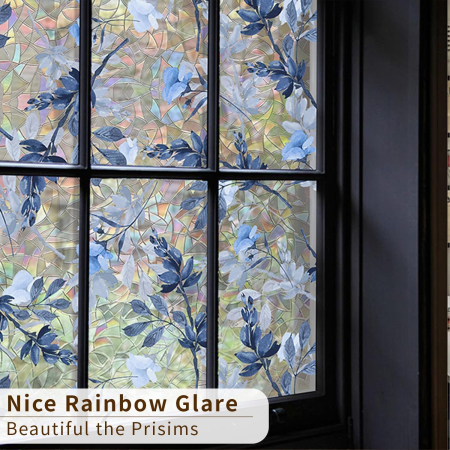 Folie autoadeziva blurata pentru confidentialitate ferestre , blocant UV 43x300 cm flori albastre [3]