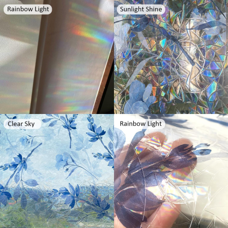 Folie autoadeziva blurata pentru confidentialitate ferestre , blocant UV 43x300 cm flori albastre [2]