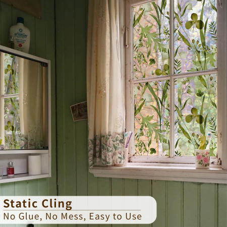 Folie autoadeziva blurata pentru confidentialitate ferestre , blocant UV 43x300 cm flori verzi [5]