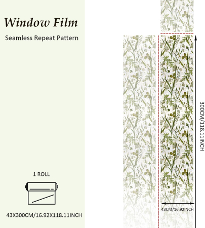 Folie autoadeziva blurata pentru confidentialitate ferestre , blocant UV 43x300 cm flori verzi [3]