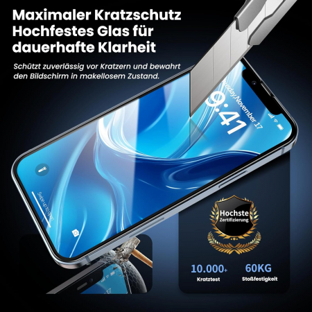 Folie de ecran pentru iPhone 13 Pro Max/14 Plus, sticlă securizată militară indestructibilă 9H+, 100% fără praf și bule [4]