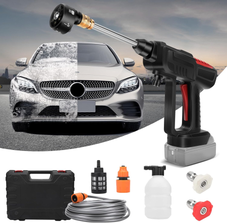 Seturi pentru stropit - Aparat de spalat de inalta presiune 30Bari, 150W, cu furtun si duze, fara acumulator