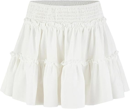 FUSTE - Fusta alba plisata, evazata pentru femei, talie elastica, XL