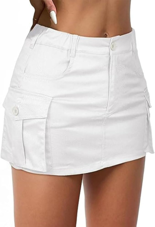 FUSTE - Fusta scurta alba de blugi, cu 4 buzunare, XS