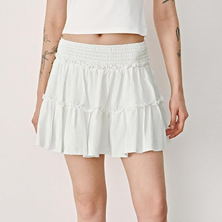 Fusta alba plisata, evazata pentru femei, talie elastica, XL [1]