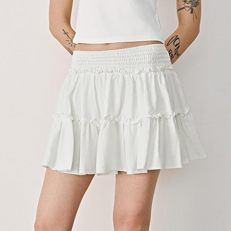 Fusta alba plisata, evazata pentru femei, talie elastica, XL [3]