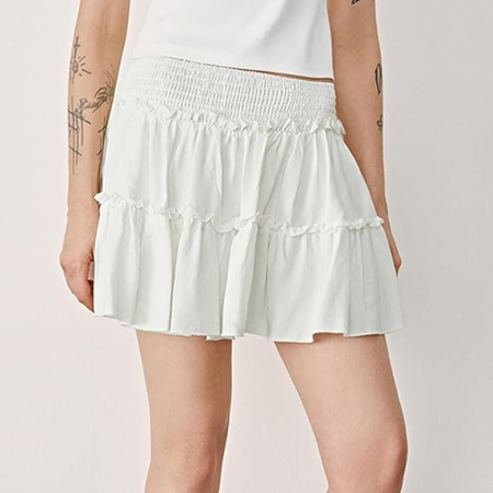 Fusta alba plisata, evazata pentru femei, talie elastica, XL [2]