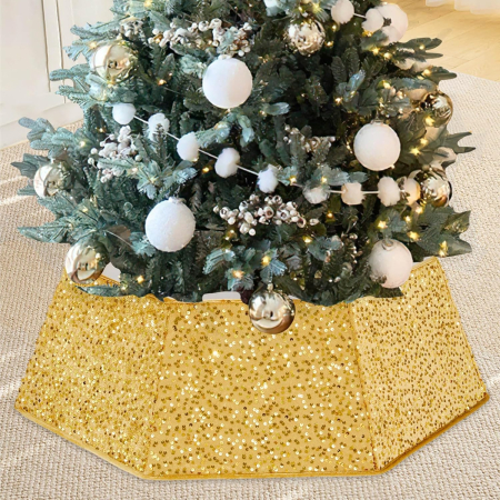 CASA SI GRADINA - Fusta aurie cu paiete, diametru 80 cm, pentru pom sarbatori