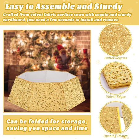 Fusta aurie cu paiete, diametru 80 cm, pentru pom sarbatori [2]