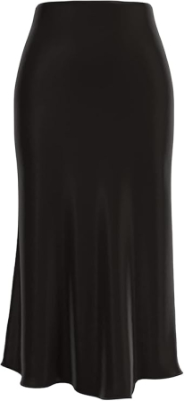 ROCHII - Fusta neagra casual din satin pentru femei, talie elastica, S