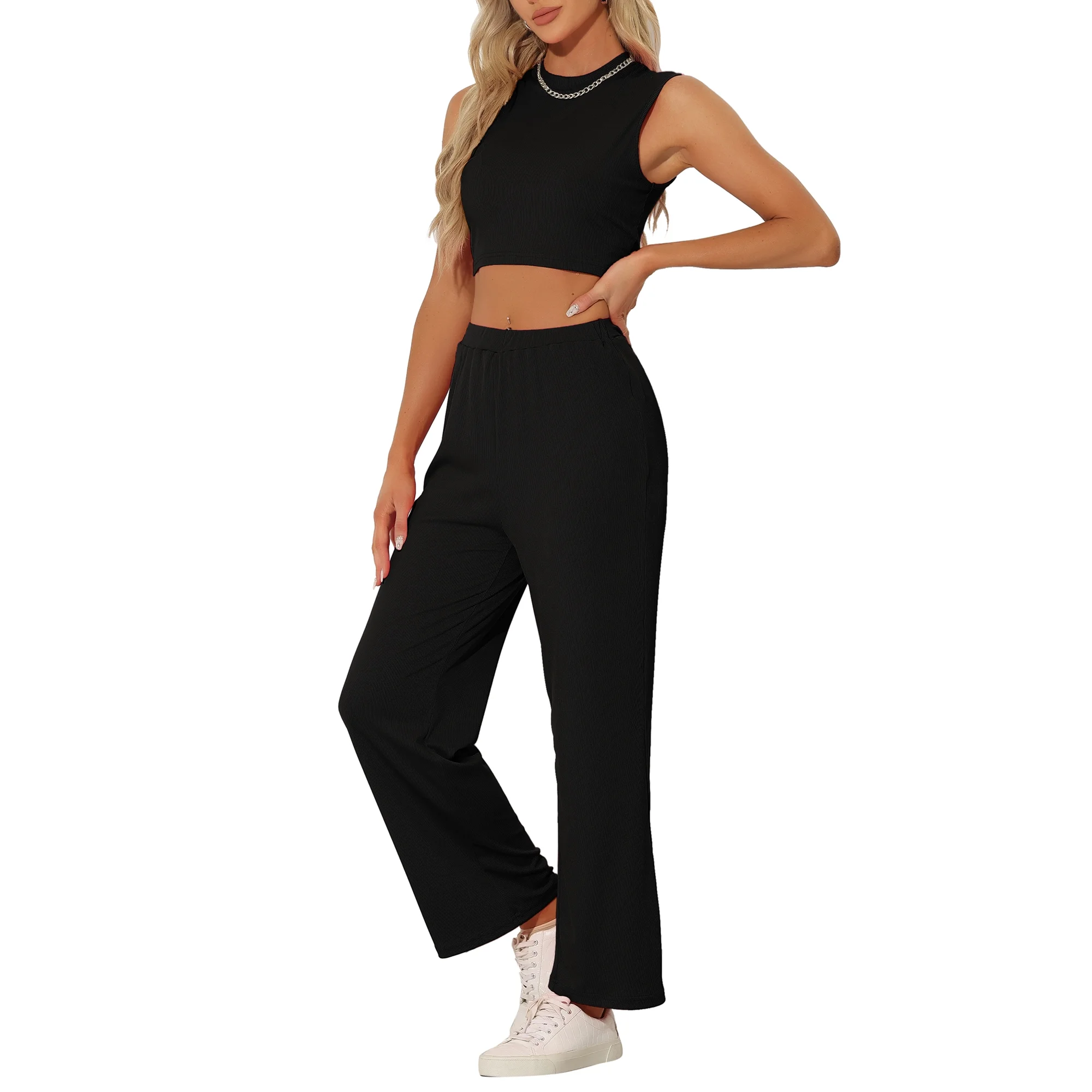 Costum pantaloni si top negre pentru femei, XL [3]