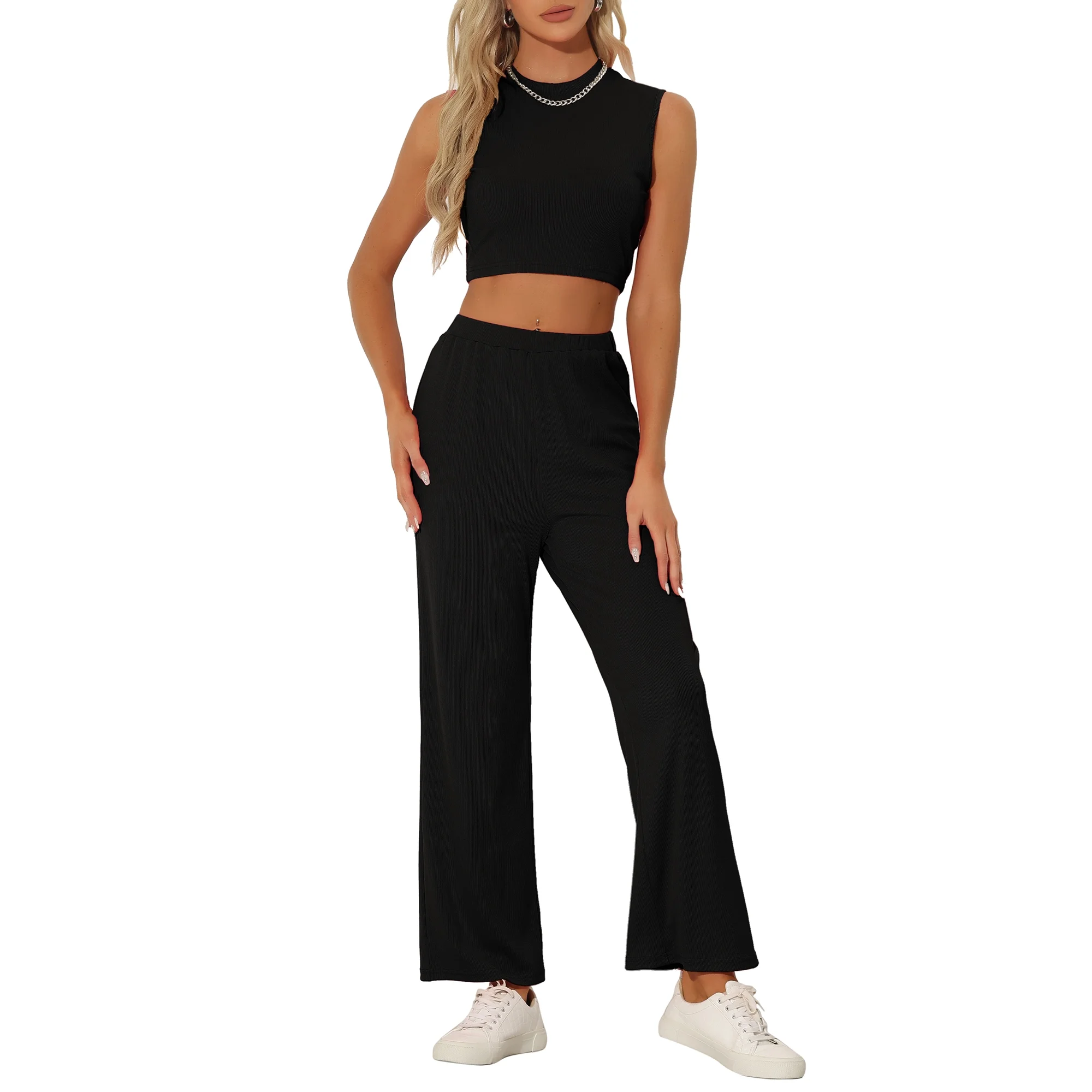 Costum pantaloni si top negre pentru femei, XL [1]