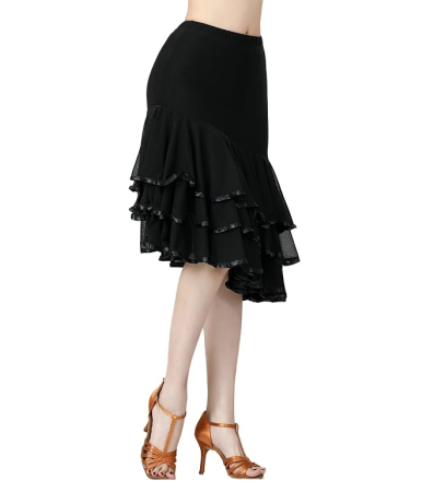 Fustă neagra de Dans Damă Ballroom și Latin, Talia Elastică 62-107 cm, Lungime 67 cm, Croi Evazat, pentru Waltz, Tango, Foxtrot [3]