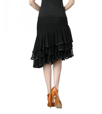 Fustă neagra de Dans Damă Ballroom și Latin, Talia Elastică 62-107 cm, Lungime 67 cm, Croi Evazat, pentru Waltz, Tango, Foxtrot [5]
