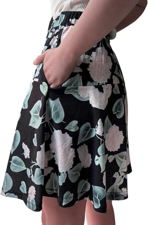 Fusta scurta cu pantaloni pentru femei, casual, neagra cu flori L [3]
