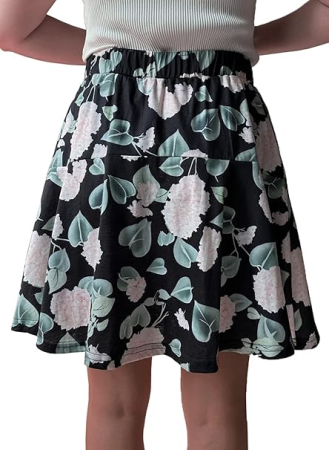 Fusta scurta cu pantaloni pentru femei, casual, neagra cu flori L [4]