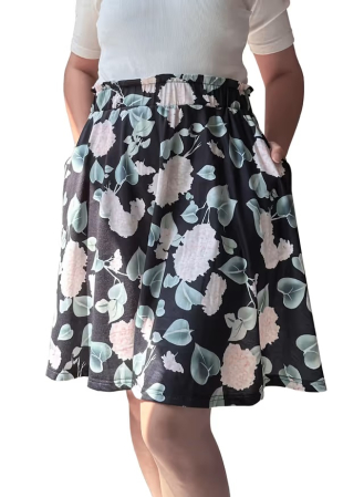 ROCHII - Fusta scurta cu pantaloni pentru femei, casual, neagra cu flori M