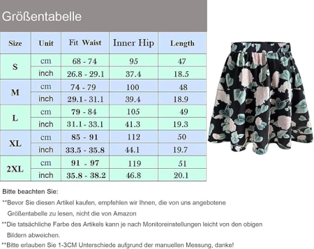 Fusta scurta cu pantaloni pentru femei, casual, neagra cu flori M [6]