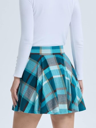 Fusta scurta pentru femei, casual, carouri, verde, alb, negru XXL [2]